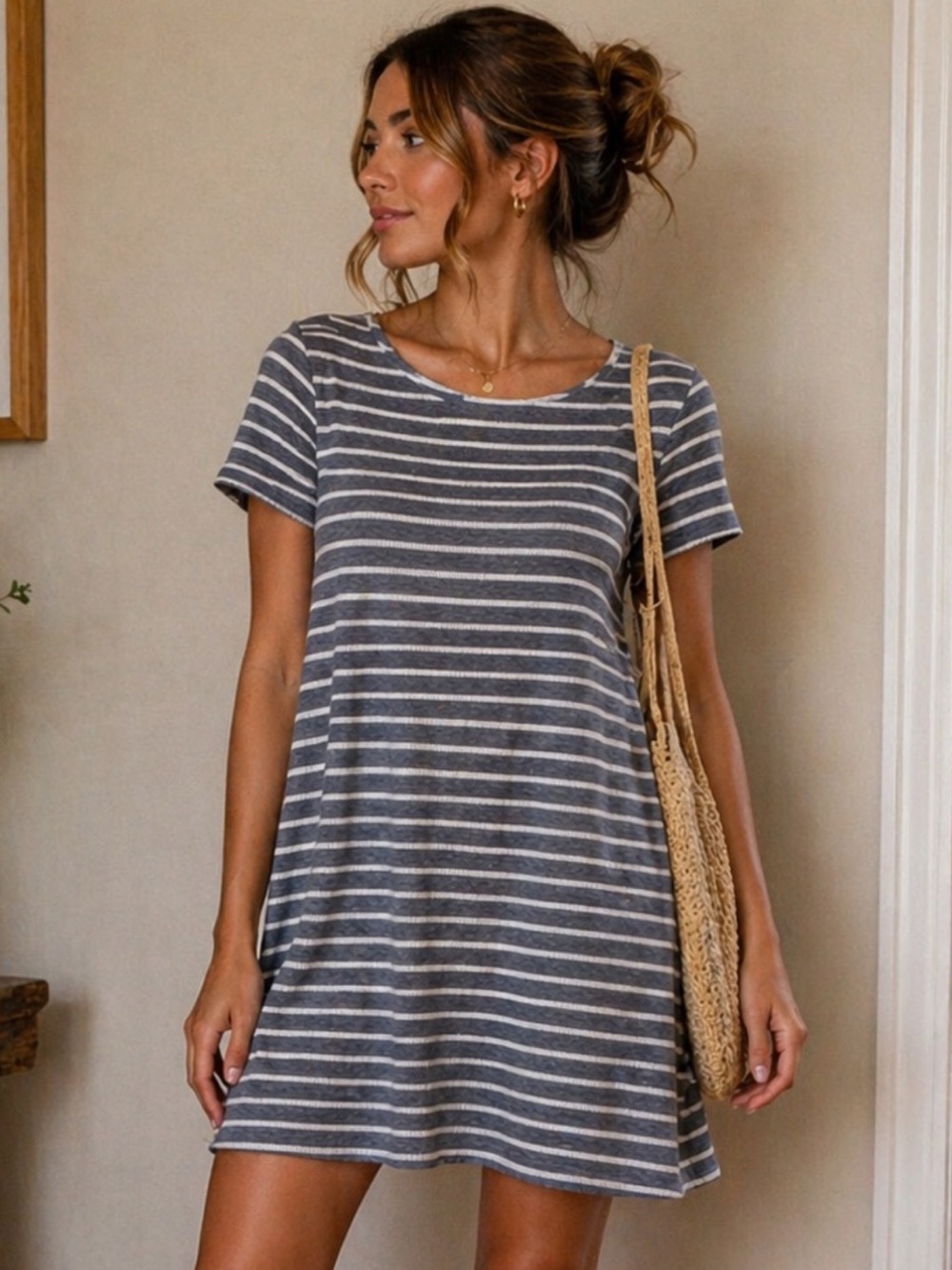 Sail to Sable Navy White Striped Dress Fit Flare Coastal Preppy M